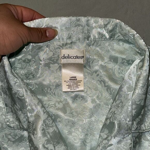 Delicates Sleepwear Set Women's Large Blue Floral Cotton Long Sleeve Button-Up - Picture 6 of 8